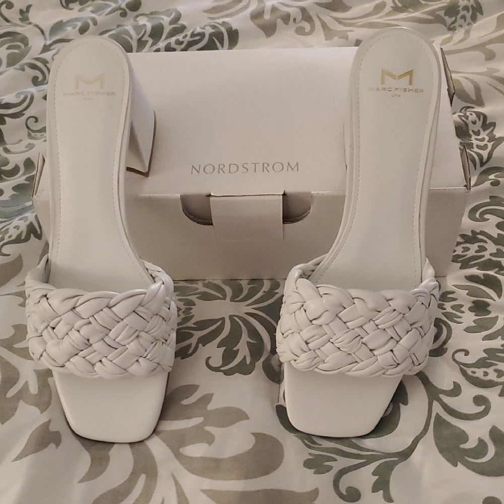 Marc Fisher White Braided Mules